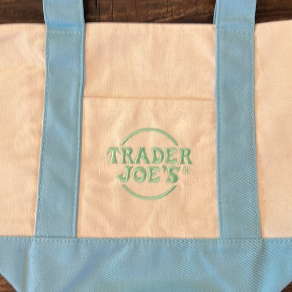 Trader Joes Mini Pastel Canvas Tote Bag Blue NWT - Picture 3 of 6
